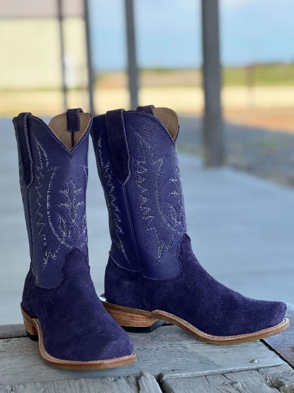 Men's cowboy boots with a snake - skin textureFenoglio Boot Co. | Grape Motochap Roughout 0 Toe Boot