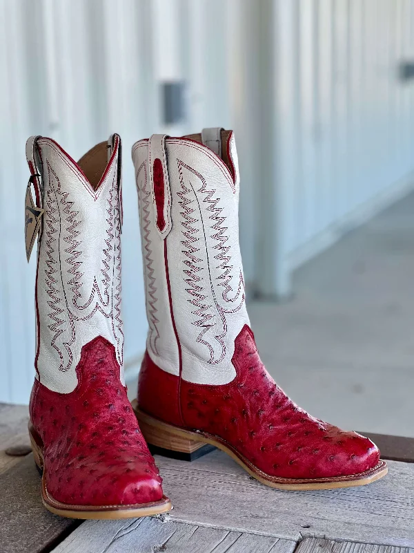 Men's cowboy boots with a leather lining for comfortFenoglio Boot Co. | Red Bruciato Full Quill Ostrich Boot