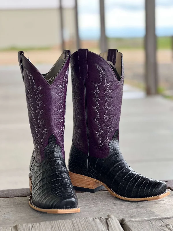 Men's cowboy boots with a scalloped edgeHorse Power Top Hand  | Black Caiman Belly Boot