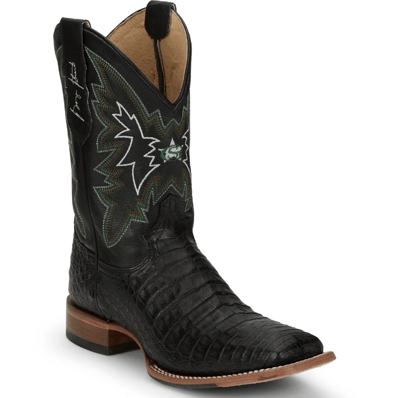 Alligator - print men's cowboy boots for a bold lookJustin Men's George Strait Haggard Black Caiman Square Toe Exotic Western Boots GR5705