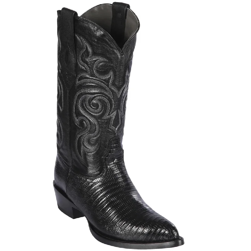 Men's cowboy boots with a rubber sole for tractionBlack Lizard Cowboy Boots J-Toe