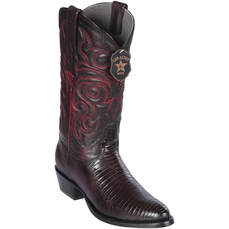 Men's cowboy boots with a scalloped edgeBlack Cherry Lizard Skin Western Boots