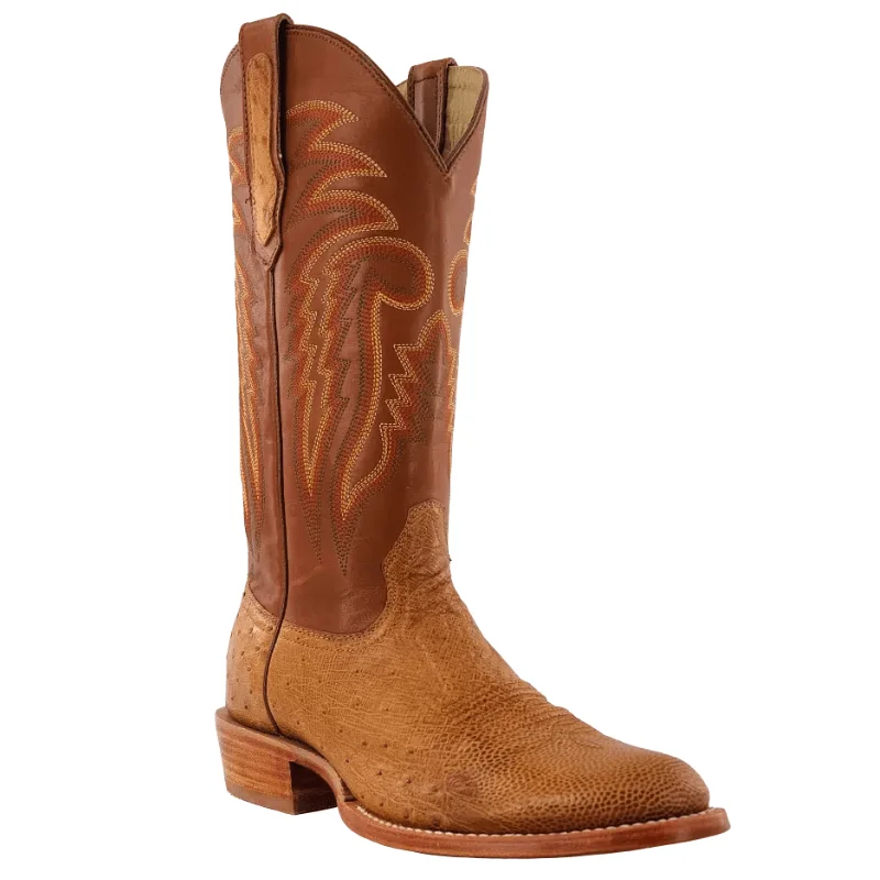 Men's cowboy boots with a concho belt detailR. Watson Men's Antique Saddle Bruciato Smooth Ostrich Exotic Western Boots RW5533-6