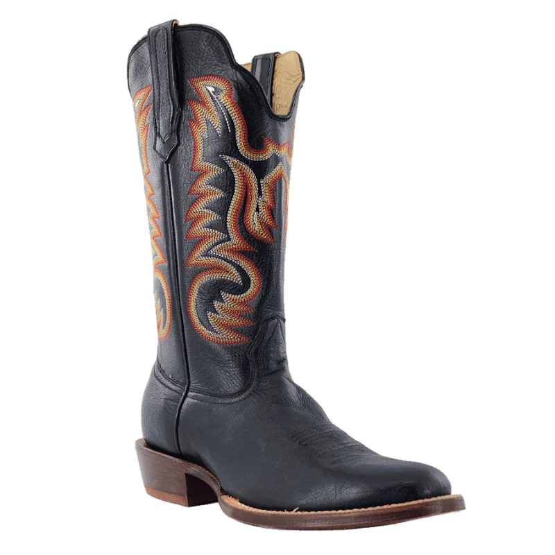 Men's cowboy boots with a distressed leather finishR. Watson Men's Black Sinatra Smooth Ostrich Exotic Western Boots RW5530-6