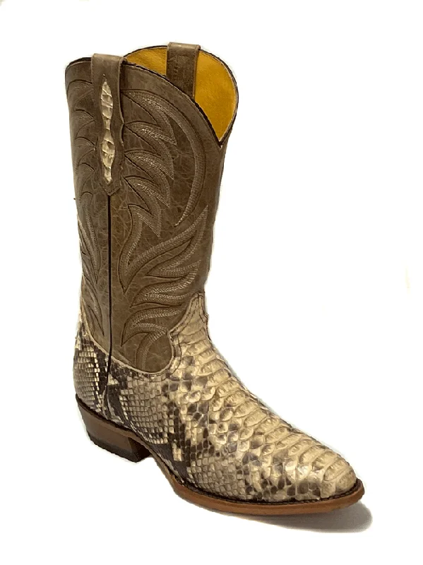 Men's cowboy boots with a leather lining for comfortRoper 09-020-6200-8211 Mens Exotic R Toe Peyton Python Boots Tan