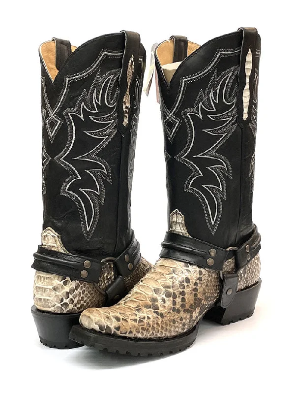 Men's cowboy boots with a high - heeled designRoper 09-020-7758-8172 Mens Bandit Harness Square Toe Python Boots White