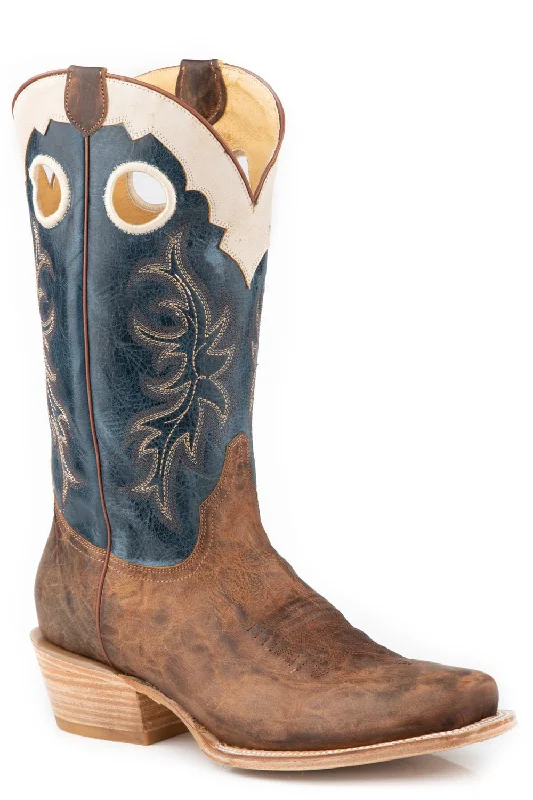 Men's cowboy boots with a decorative inlayRoper Mens Ride Em Tan Leather Cowboy Boots