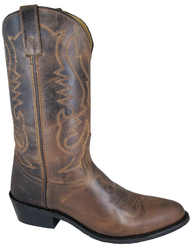 Western - style men's cowboy boots with intricate stitchingSmoky Mountain Boots Mens Denver Brown Leather Basic Western 11.5 EE