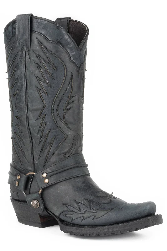 Men's cowboy boots with a spur ledgeStetson Mens Black Leather Biker Outlaw Cowboy Boots