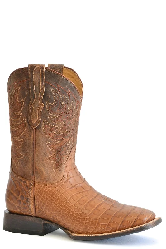 Men's cowboy boots with a silver - toned buckleStetson Mens Aces Oiled Tan Alligator Leather Cowboy Boots