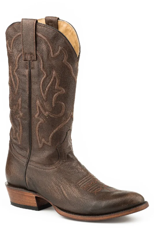 Men's cowboy boots with a decorative inlayStetson Mens Brown Leather Carlisle Cording Cowboy Boots