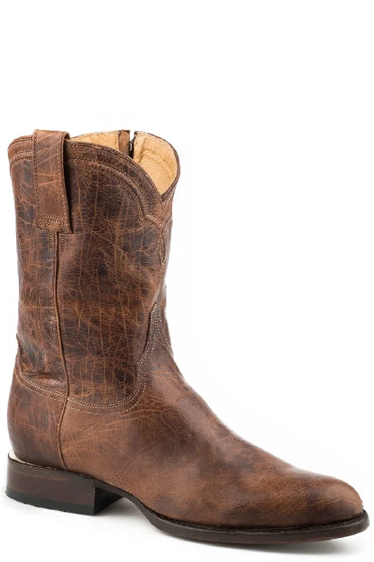 Men's cowboy boots with a concho belt detailStetson Mens Cognac Leather Rancher Zip 10In Cowboy Boots