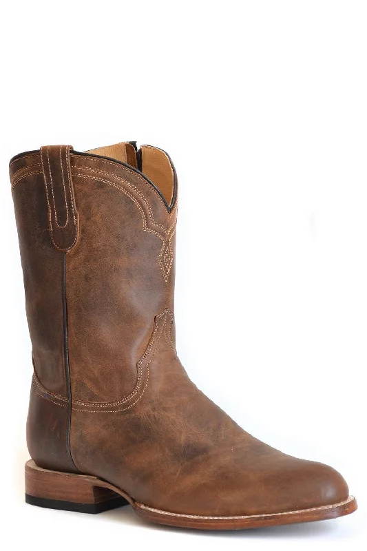 Men's cowboy boots with a heel guardStetson Mens Rancher Zip Brown Goat Leather Cowboy Boots