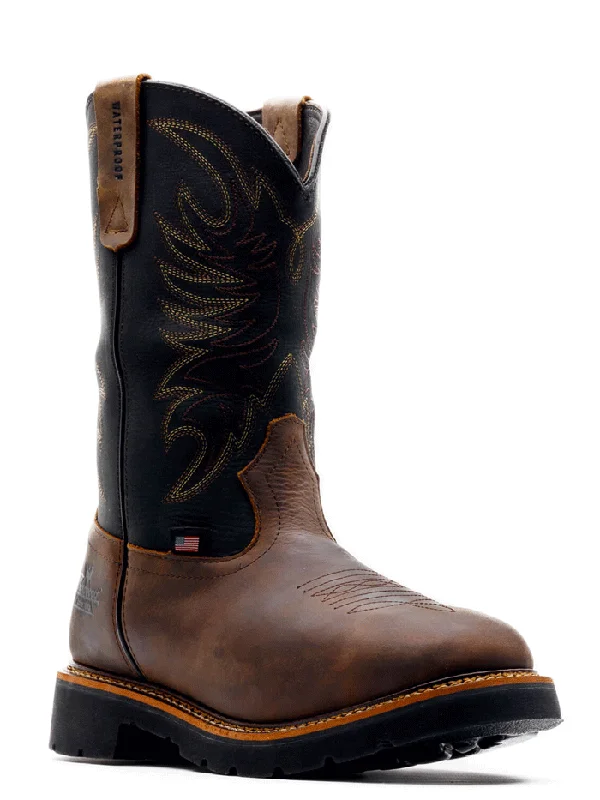 Western - style men's cowboy boots with intricate stitchingThorogood 814-4330 Mens Square Toe Wellington Waterproof Boot Crazyhorse Brown