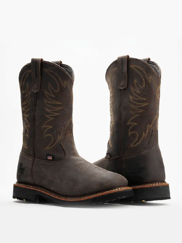 Men's cowboy boots with a scalloped edgeThorogood 814-4337 Mens Waterproof Western Work Boot Crazy Horse Brown