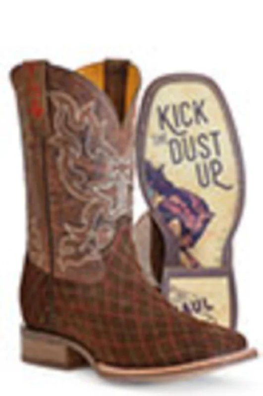 Men's cowboy boots with a heel guardTin Haul Mens Asphalt Cracks Tan Leather Cowboy Boots