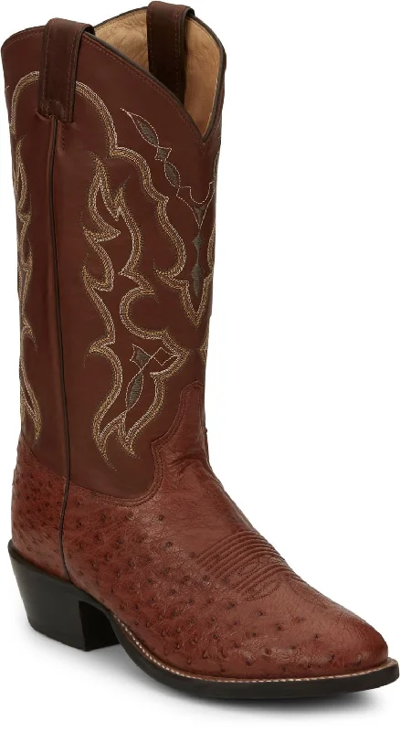 Men's cowboy boots with a concho belt detailTony Lama 13in R Toe Mens Cognac Smooth Quill Ostrich Cowboy Boots