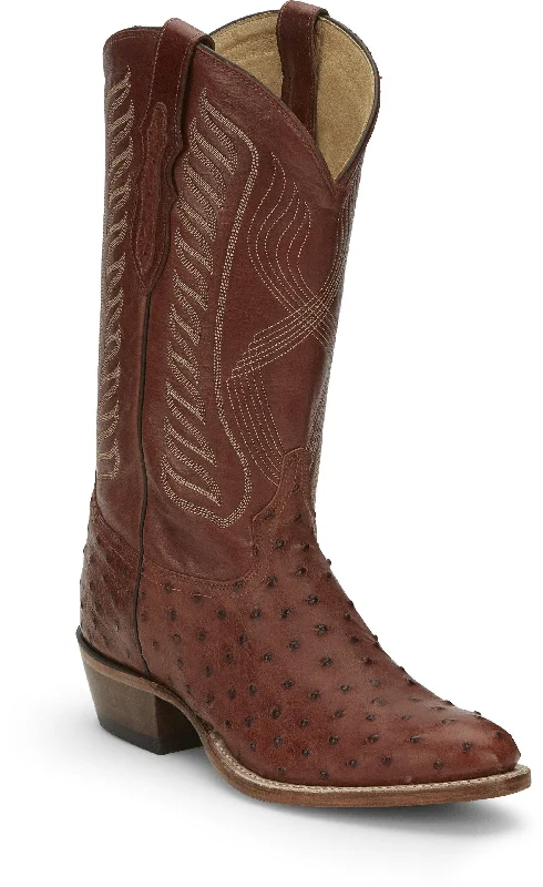 Men's cowboy boots with a rubber sole for tractionTony Lama Men's Mccandles Brandy Full Quill Ostrich Round Toe Exotic Western Boots 8257