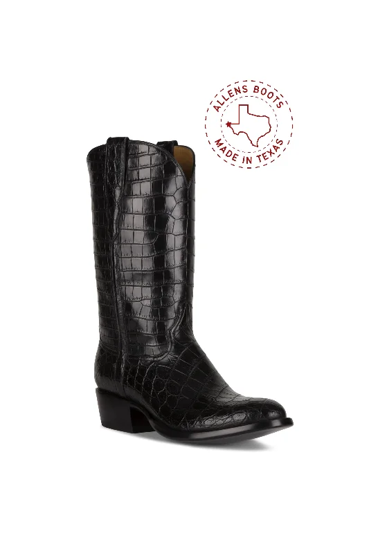 Men's western boots with a tooled leather design on the shaftAllens Brand - Nile Crocodile - Black