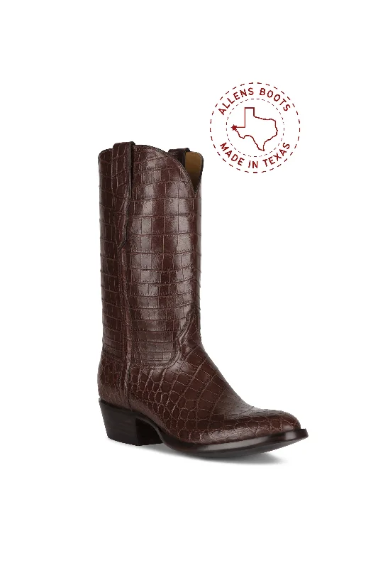 Men's western boots with a traditional western boot silhouette and a polished shineAllens Brand - Nile Crocodile - Sienna