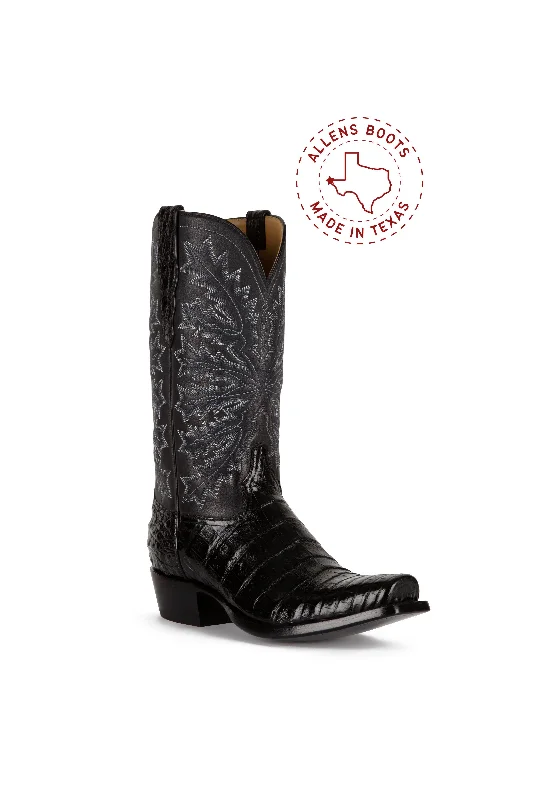 Men's western boots with a high - heeled design and a pointed toeAllens Brand - Caiman Belly - Black