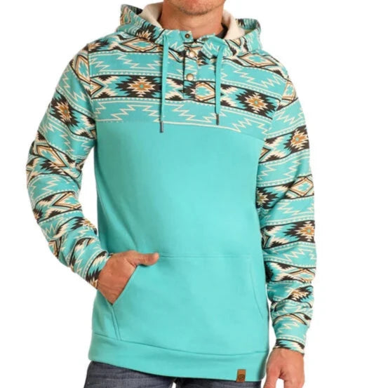 Men's western boots with a high - quality leather upper and a suede liningRock & Roll Teal Aztec Hoodie