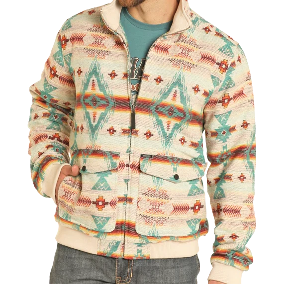 Men's western boots with a silver - toned hardware and accentsRock & Roll Cream Aztec Jacquard Bomber Jacket