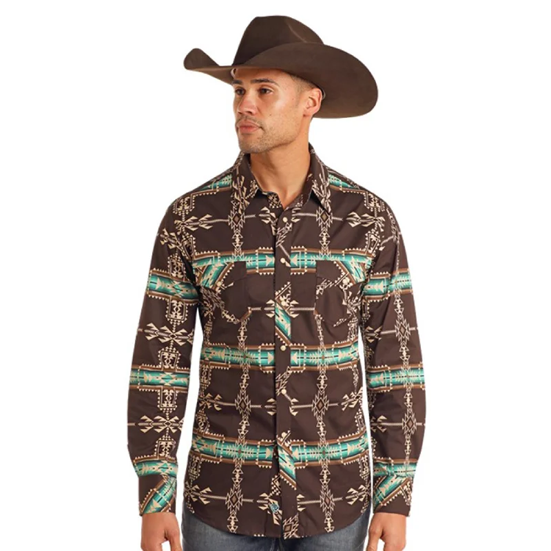 Vintage - style men's western boots with a square toe and spur ledgeRock & Roll Men's Pearl Snap Long Sleeve