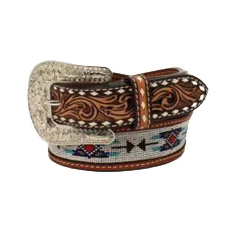 Men's western boots with a decorative inlay on the toe and heelAngel Ranch Women's Tooled & Beaded Belt