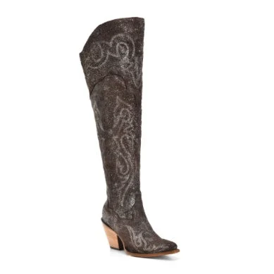 Men's western boots with a high - quality leather upper and a suede liningCorral Ladies' Brown/Silver Metallized Tall Top Boot