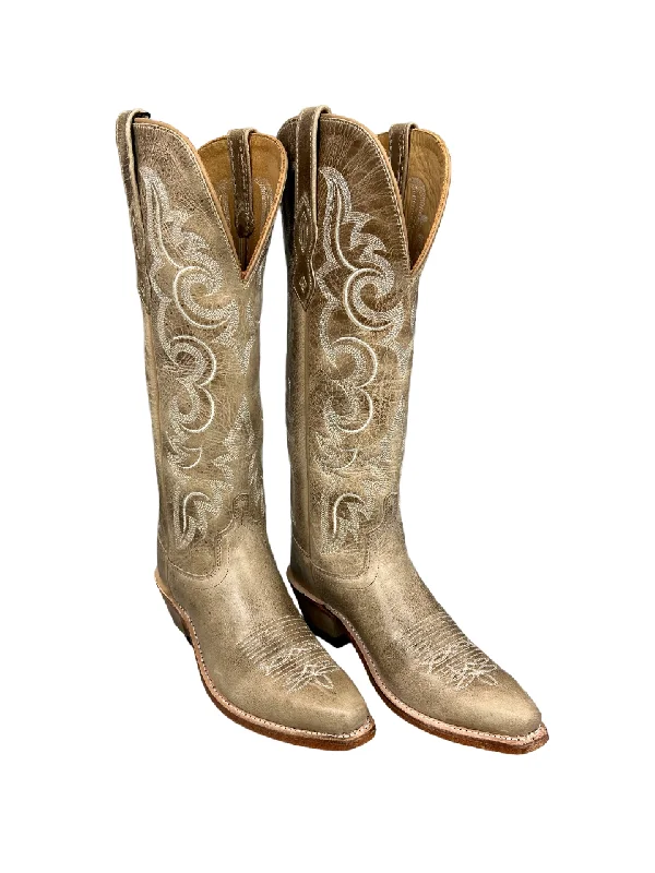 Men's western boots with a leather - wrapped heel and a smooth finishOld West Cactus Ivory Tall Snip Toe Ladies' Boot