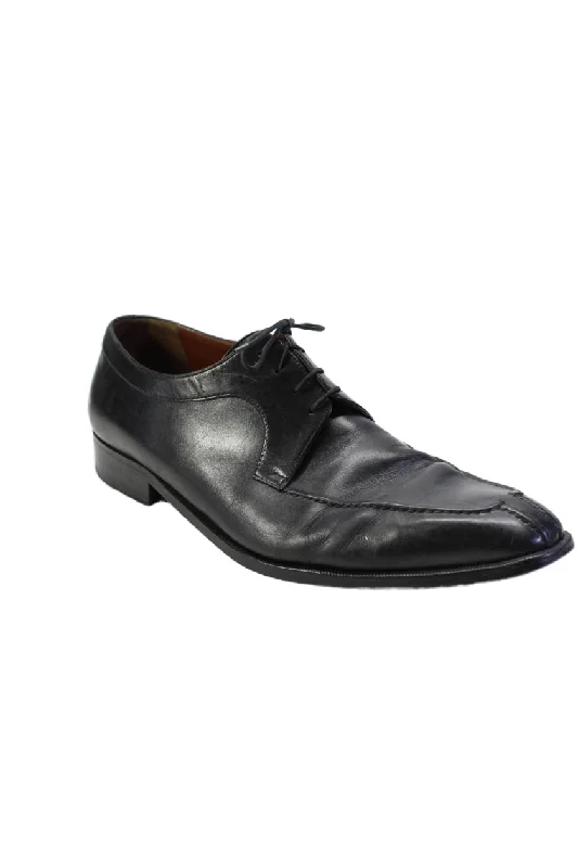 Men's formal shoes with a lace - up closureA. Testoni Mens Leather Darted Apron Square Toe Lace-Up Loafers Black