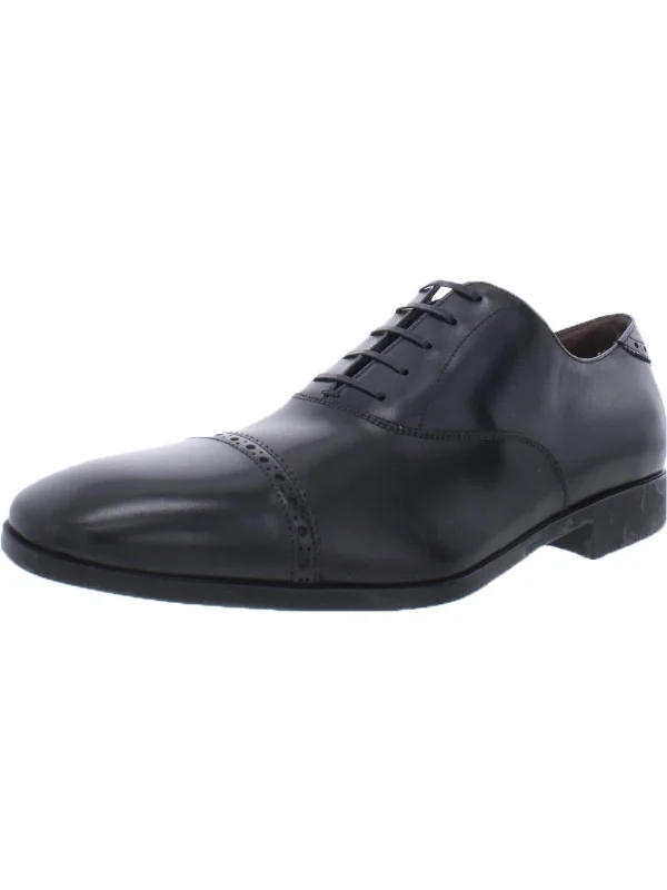 Men's formal shoes with a leather sole and heelFerrab Mens Leather Lace Up Cap Toe Oxfords