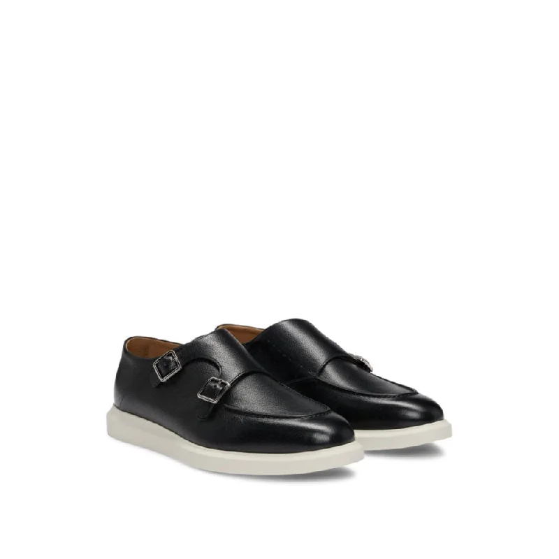 Men's formal shoes with a pointed toe for a stylish lookGrained-leather monk shoes with double strap